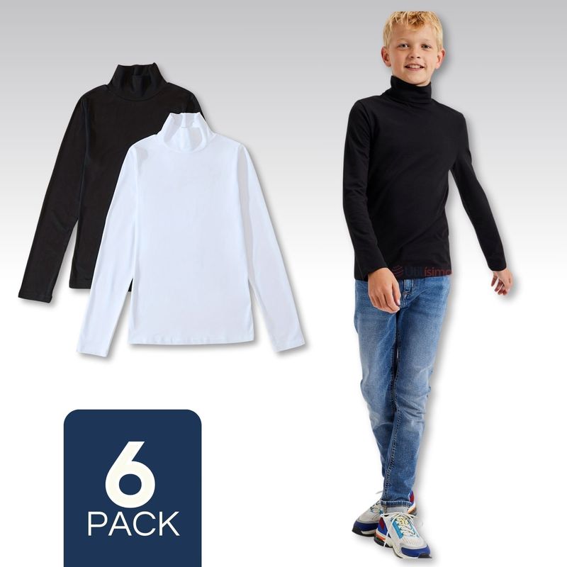 UTILISIMO - Pack 6 Camisetas Polera Beatle Algodón Niño Primera Capa Blanco Negro