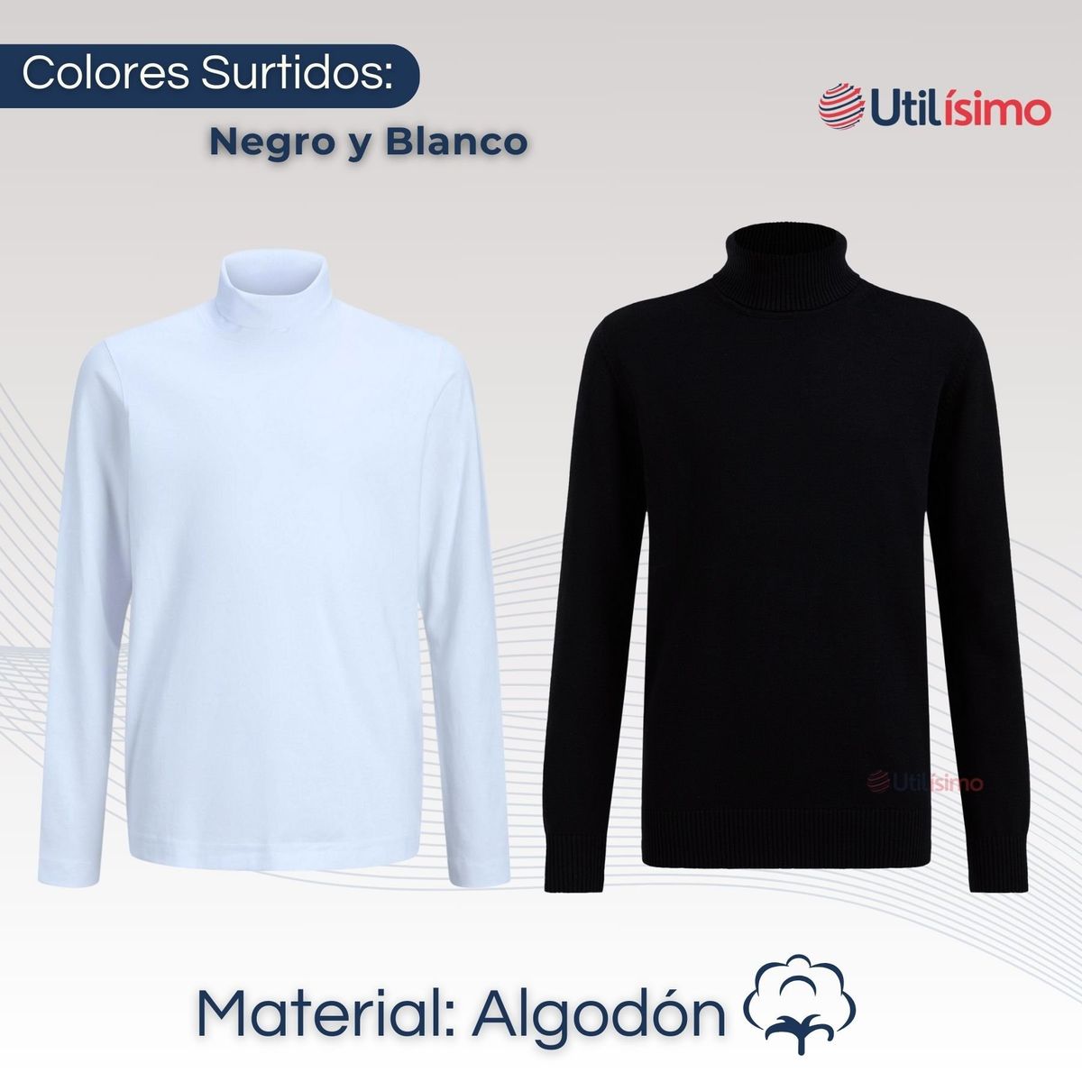 UTILISIMO - Pack 6 Camisetas Polera Beatle Algodón Niño Primera Capa Blanco Negro