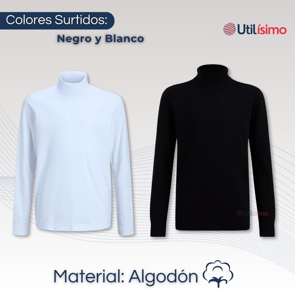 UTILISIMO - Pack 6 Camisetas Polera Beatle Algodón Niño Primera Capa Blanco Negro