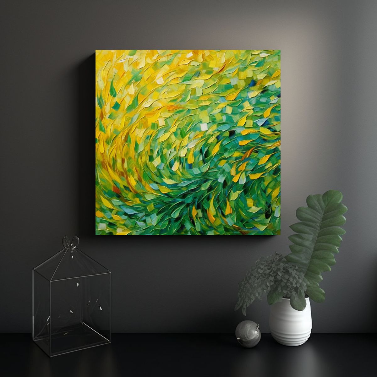 GENERICO - Pintura Abstracta Continua En Acuarela Verde 80x80 Cm