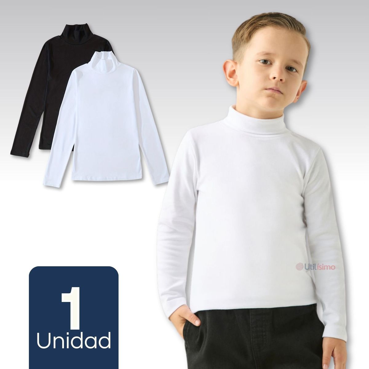 UTILISIMO - Camiseta Polera Beatle Algodón Niño Primera Capa Blanco Y Negro