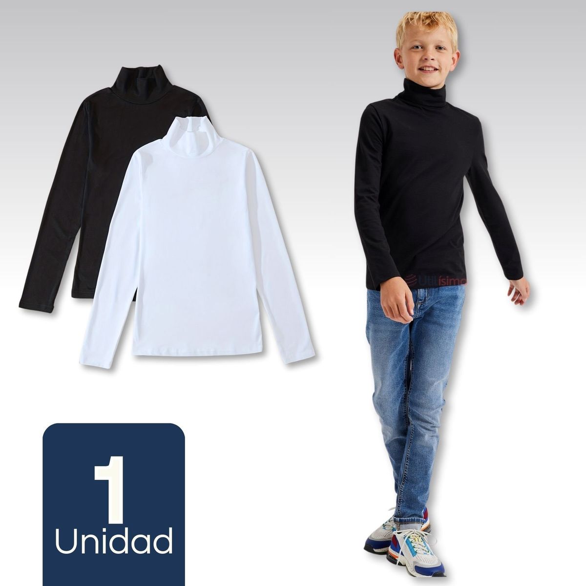 UTILISIMO - Camiseta Polera Beatle Algodón Niño Primera Capa Blanco Y Negro
