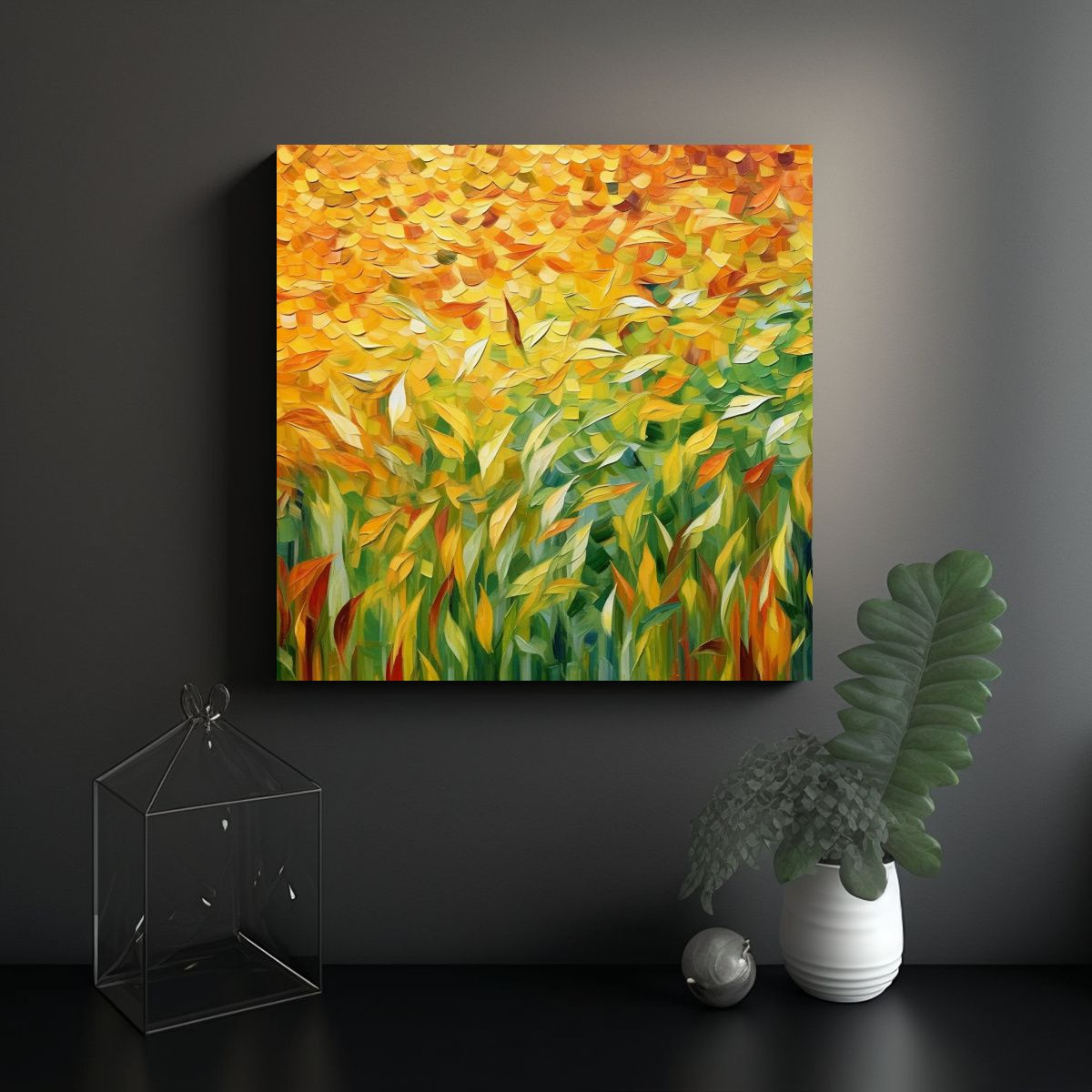 GENERICO - Cuadro Vintage Abstracto En Tonos Verde Amarillo 90x90 Cm