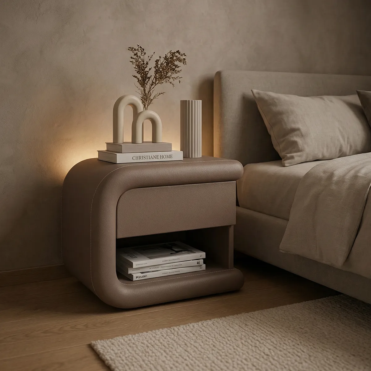 SANTU HOME & DECO - Velador Mocha Mousse Izquierdo Ecocuero