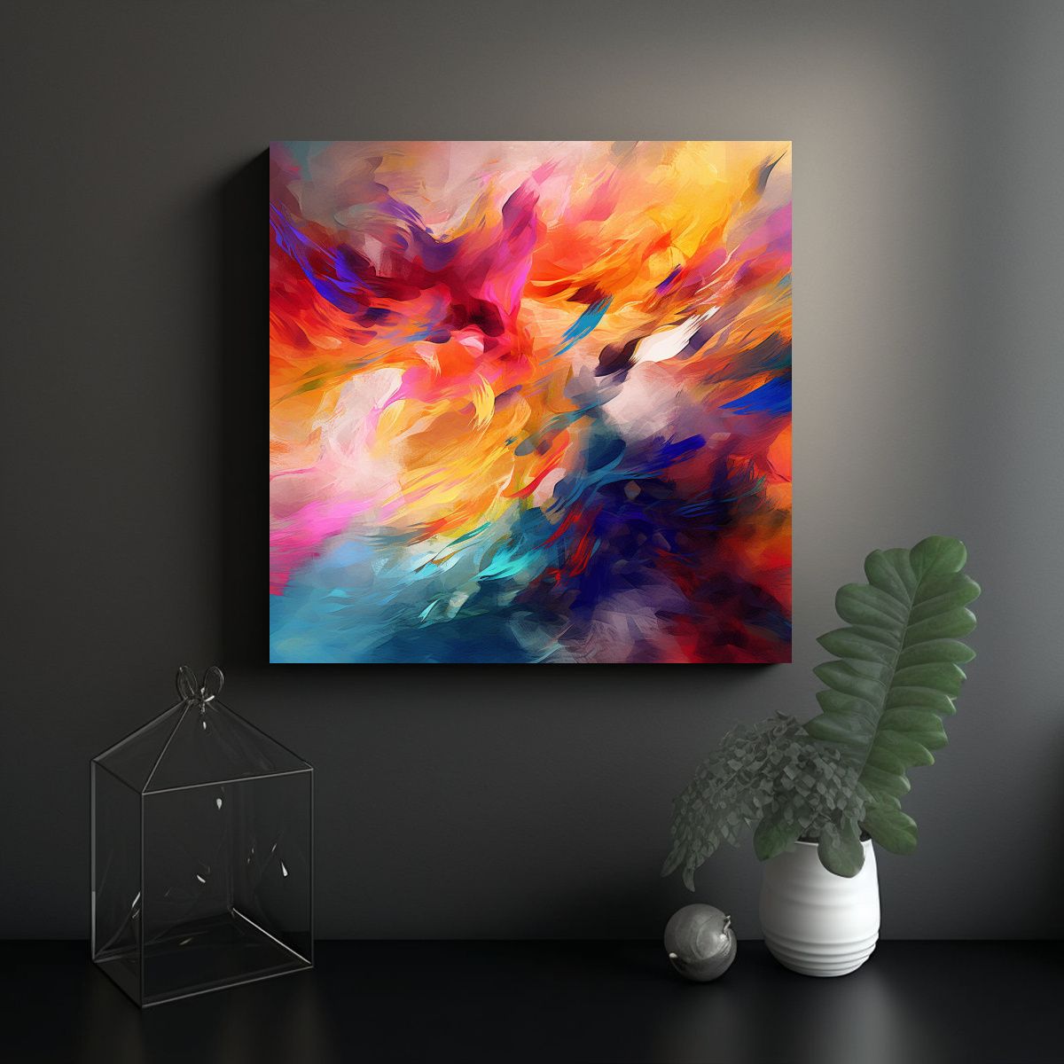 GENERICO - Pintura Abstracta Cuadrada En Textura Para 80x80 Cm