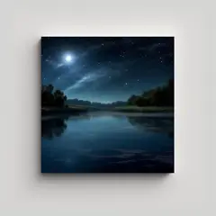 GENERICO - Pintura Paisaje Nocturno Río Sereno Luna Arte 50x50 Cm