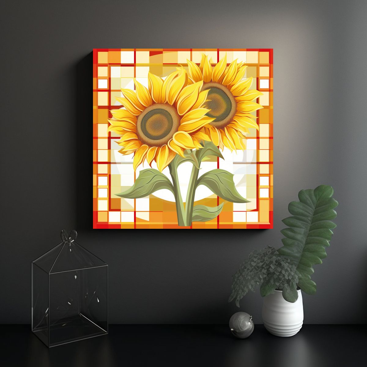 GENERICO - Cuadro Lienzo Tela Diseño Floral Tres Girasoles 70x70 Cm