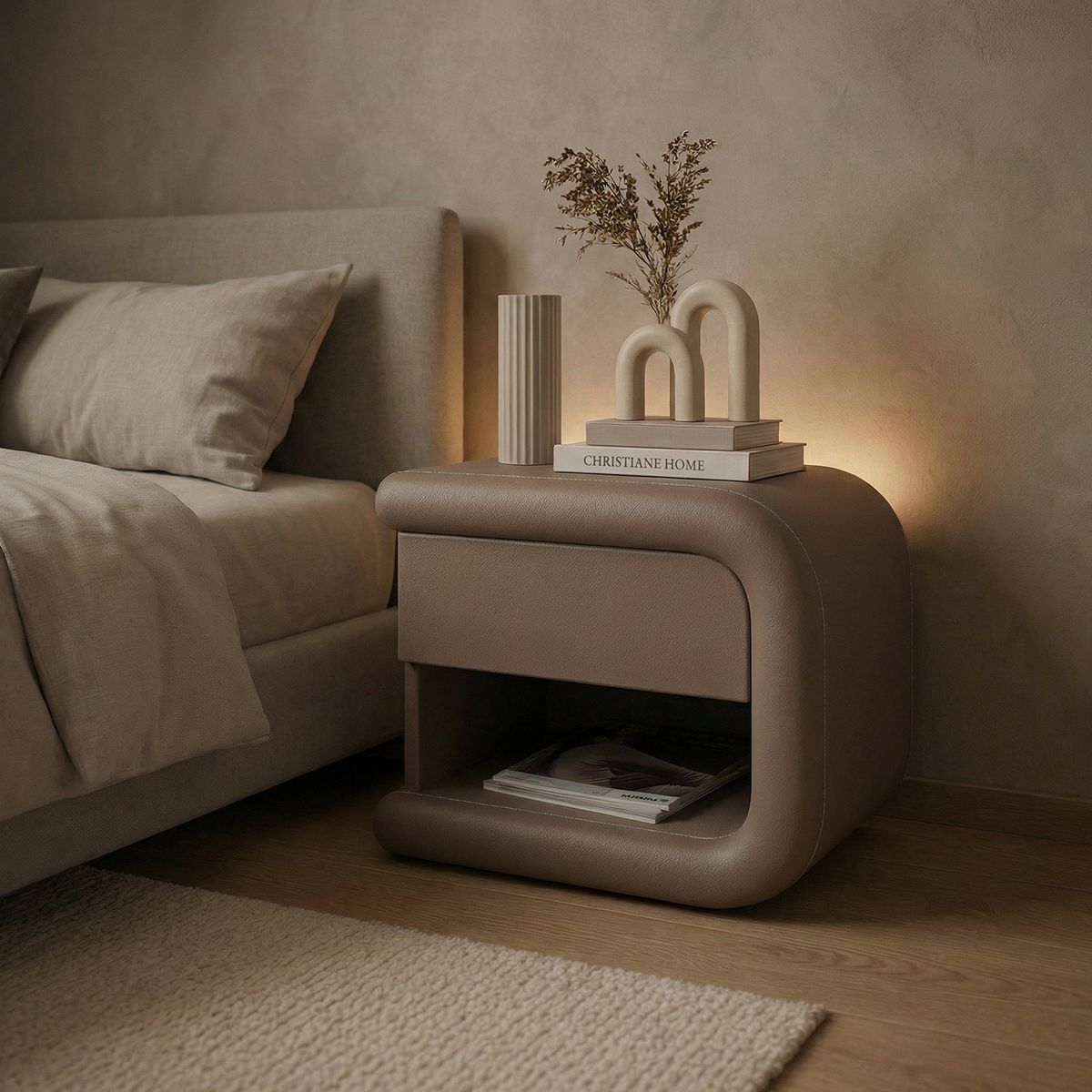 SANTU HOME & DECO - Velador Mocha Mousse Derecho Ecocuero