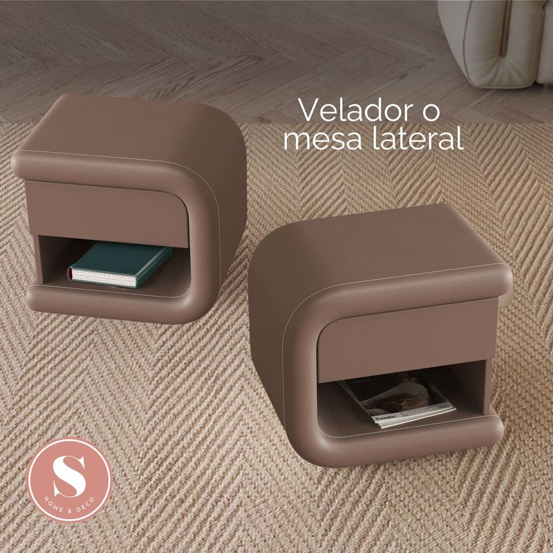 SANTU HOME & DECO - Velador Mocha Mousse Derecho Ecocuero Mesa de Noche