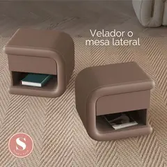 SANTU HOME & DECO - Velador Mocha Mousse Derecho Ecocuero Mesa de Noche