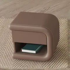 SANTU HOME & DECO - Velador Mocha Mousse Derecho Ecocuero Mesa de Noche