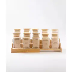 GENERICO - Especiero Cocina 15 Frascos Cuadrado Vidrio Bambú Rack Etiqueta Beige