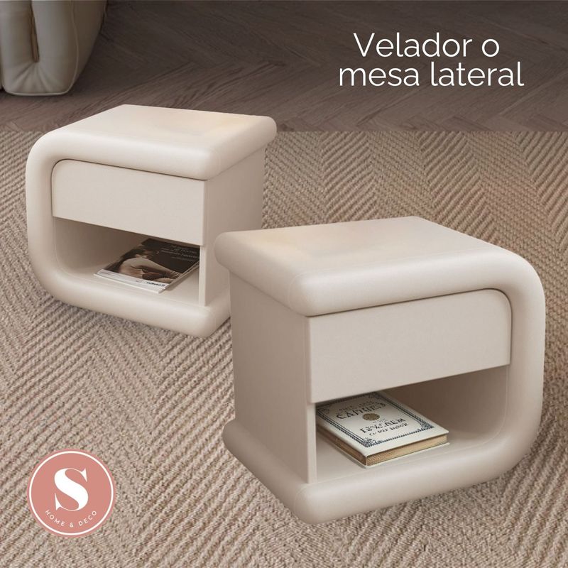 SANTU HOME & DECO - Velador Gardenia Izquierdo Ecocuero Mesa de Noche