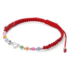GENERICO - Pulsera Hilo Rojo Corazón Esferas Plata Fina Cristales Mujer