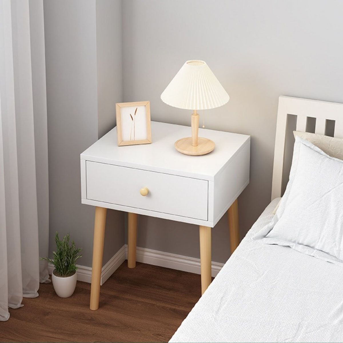MUNDO MAGIA - Velador Con Cajón 40x30x55cm Color Blanco