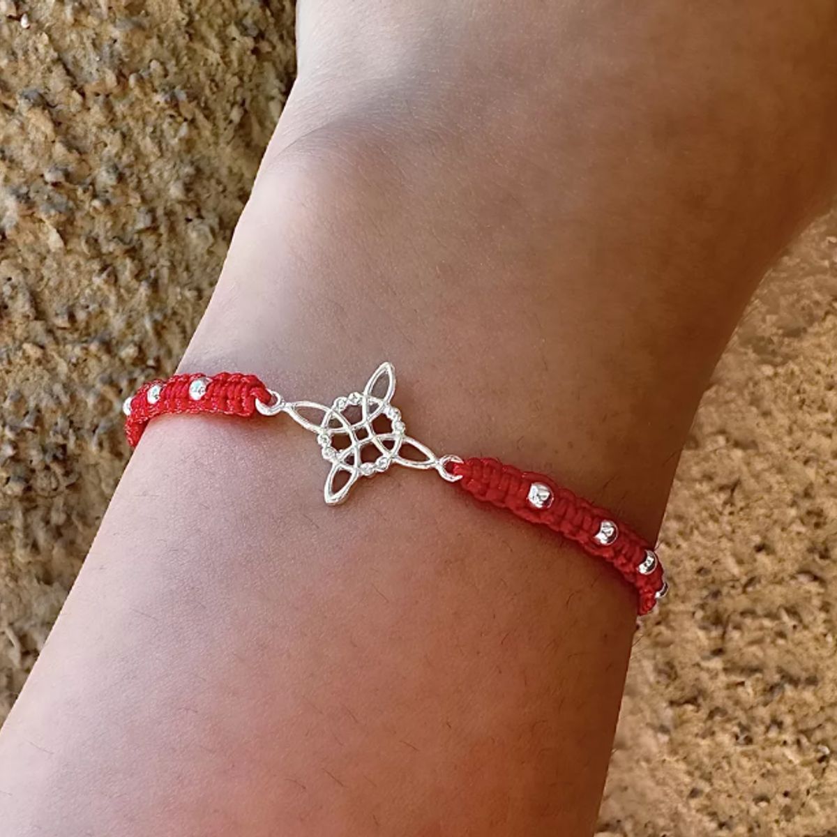GENERICO - Pulsera Hilo Rojo Nudo De Brujas Plata Fina Protección