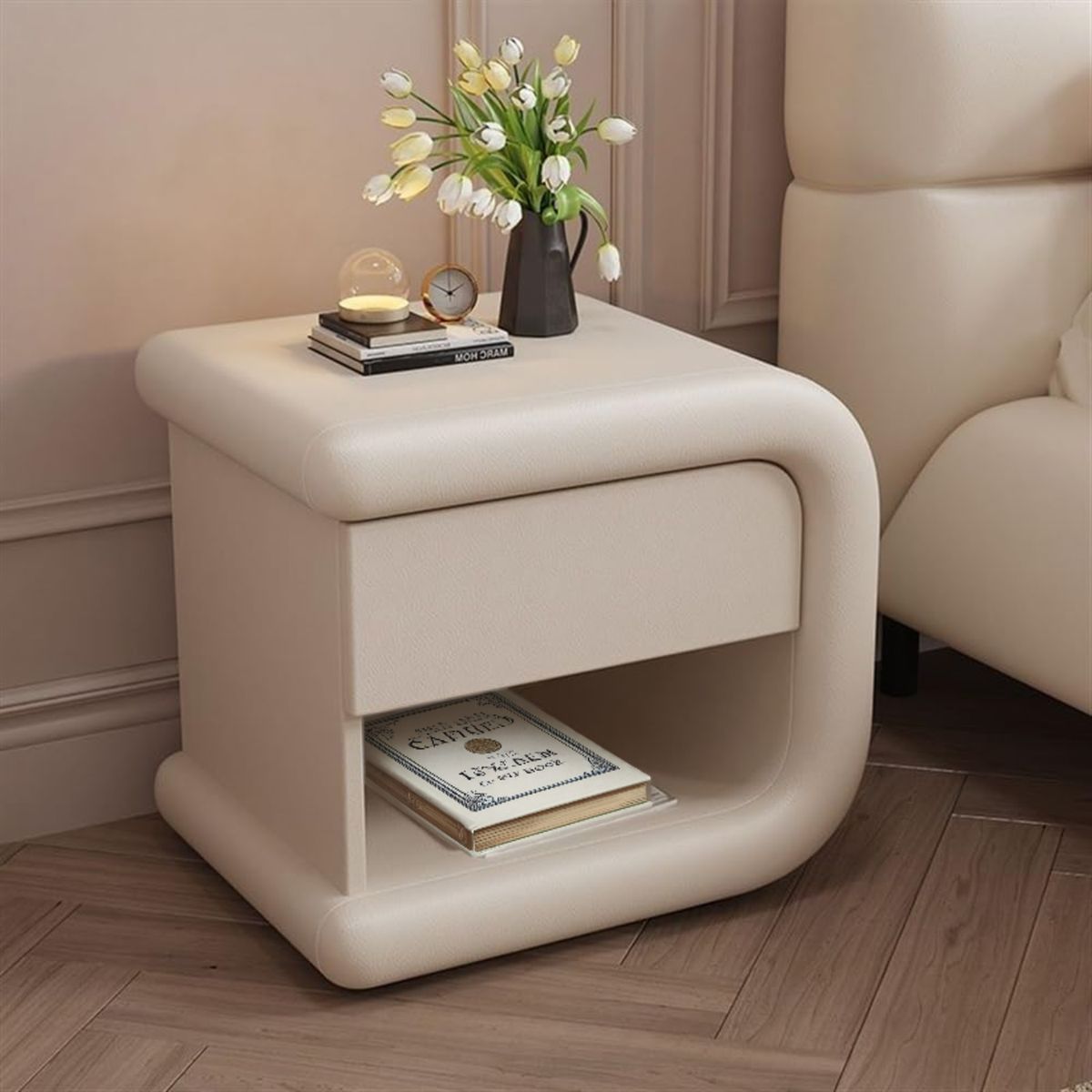 SANTU HOME & DECO - Velador Gardenia Derecho Ecocuero Mesa de Noche