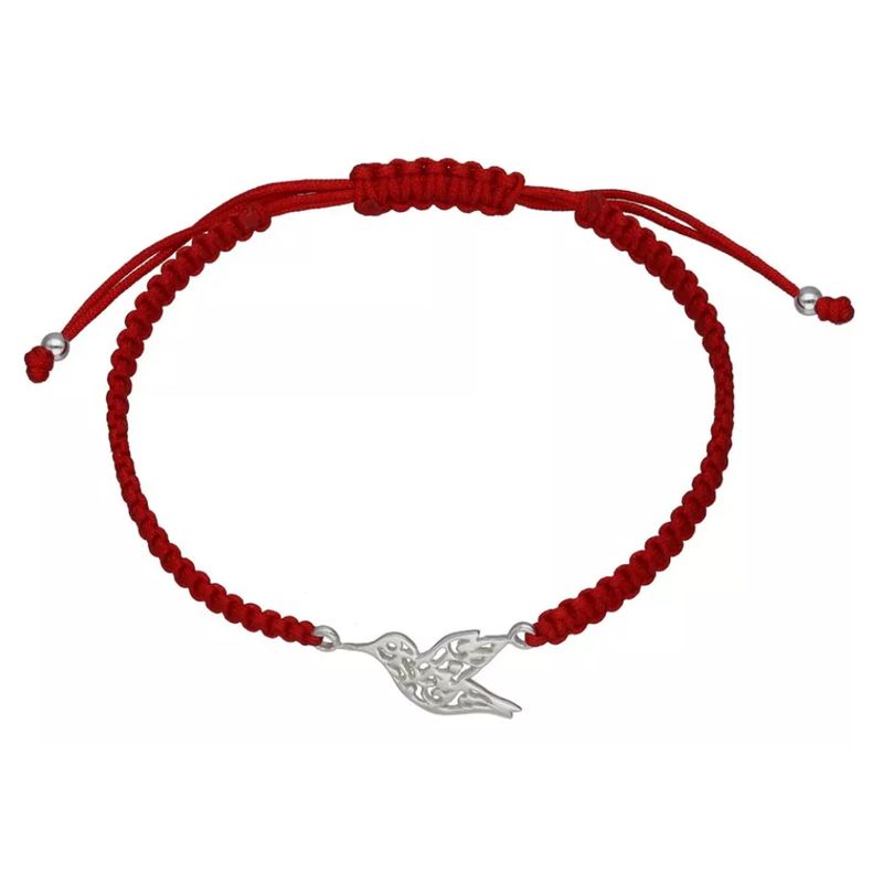 GENERICO - Pulsera Hilo Rojo Ajustable Colibrí Plata Protección Suerte