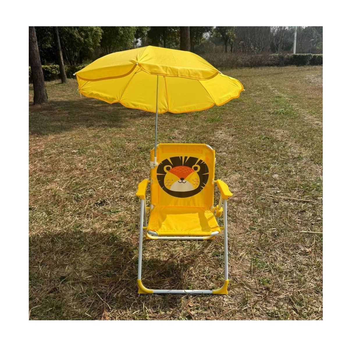 BABYLUNA - Silla Plegable Camping Animales Niños Con Sombrilla Amarillo