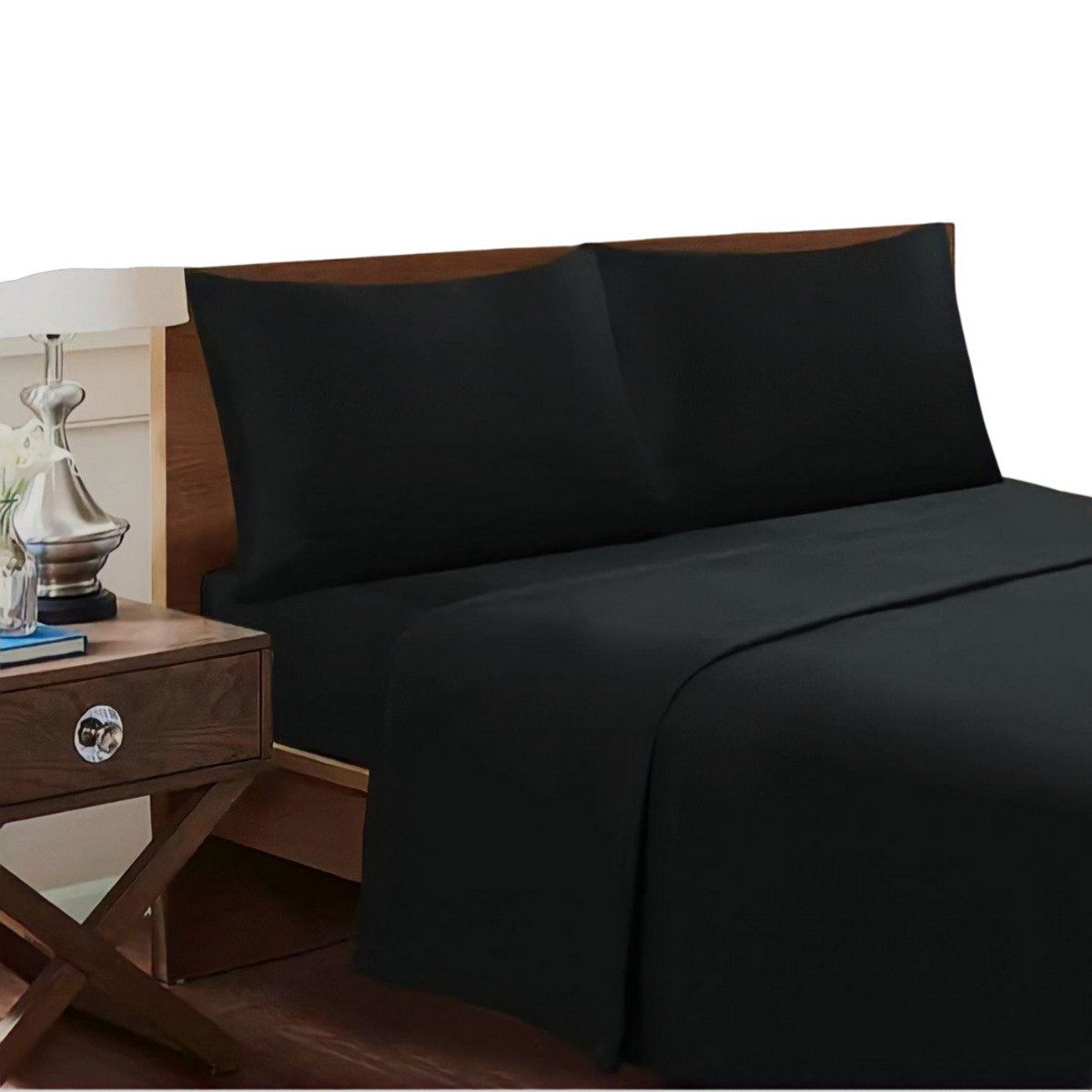 GENERICO - Set De Sabanas Genero Microfibra 15 Plazas + 1 Fundas Almohada Negro