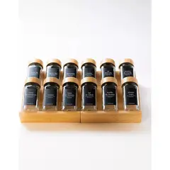 GENERICO - 12 Especieros Condimenteros Con Rack Cajón Bambú Cocina Etiqueta Negra
