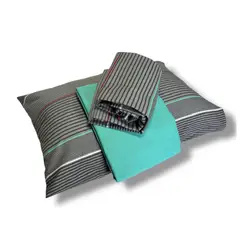 TEXTILIA - Juego de Sábanas 2 plz estampada líneas gris y Turquesa 144 Hilos