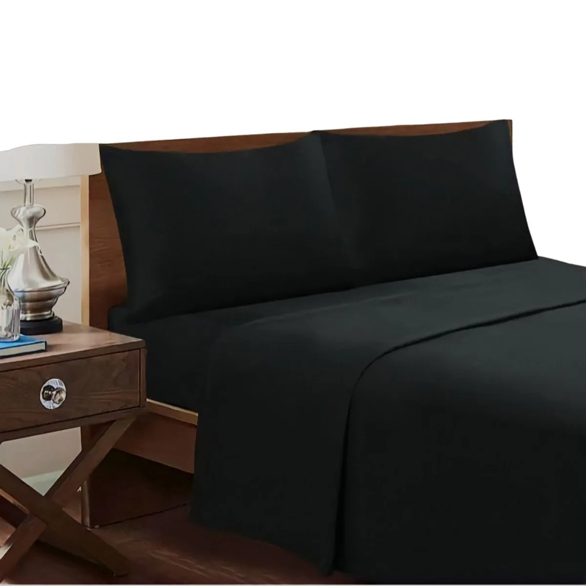 GENERICO - Set De Sabanas Genero Microfibra 2 Plazas + 2 Fundas Almohada Negro