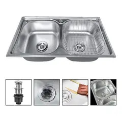 GENERICO - Lavaplatos Doble 78x42 Sobrecubierta Acero Inoxidable Plata