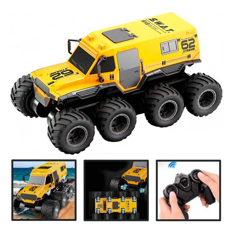 IPLAY - Carro Anfibio A Control Swat 8x8 Aspor 24ghz Todo Terreno
