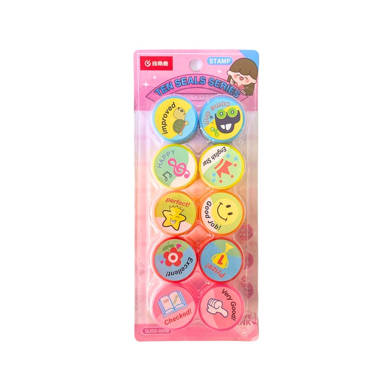 GENERICO - Set 10 Timbres Sellos Infantiles Caritas Motivacion Sonrisas