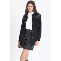 Chaqueta Larga Flecos Efecto Gamuza, Negro