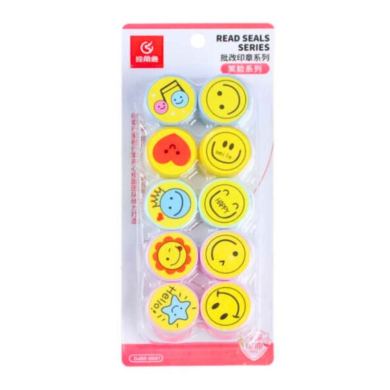 GENERICO - Set 10 Timbres Sellos Infantiles Caritas Motivacion Sonrisas