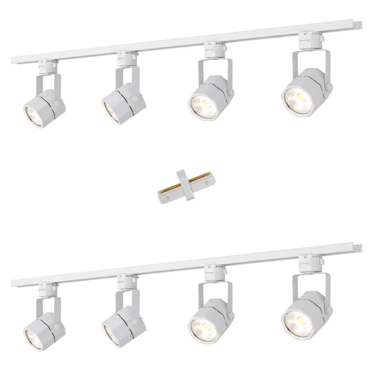 Lampara 8 Focos Blancos Hexagonales Luz Calida con 2 Riel de 1mt mas Union