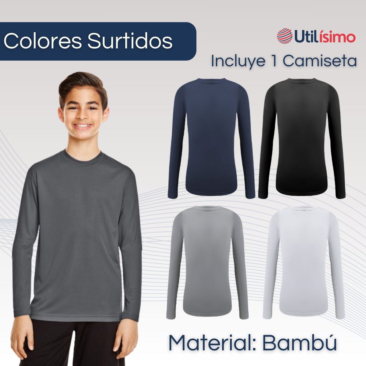 UTILISIMO - Camiseta Bambú Primera Capa Polera Niño Cuello Redondo Surtido
