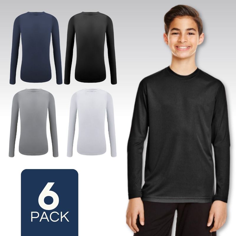 UTILISIMO - Pack 6 Camisetas Bambú Primera Capa Polera Niño Cuello Redondo Surtido