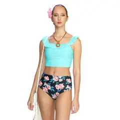 GLORIAHOON - Bikini Sexy Cintura Alta y Vuelos Chic Floral