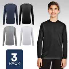 UTILISIMO - Pack 3 Camisetas Bambú Primera Capa Polera Niño Cuello Redondo Surtido