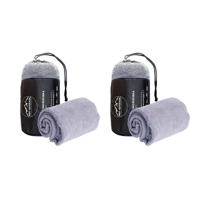 PRO OUTDOOR - Pack 2 Toallas Microfibra Terry Gris