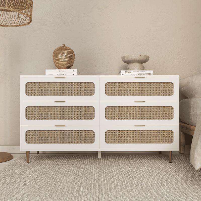 HOMIMAD - MUEBLE COMODA VELADOR BLANCA ASTURIAS RATTAN CON CAJONES