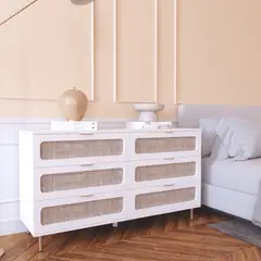 GENERICO - MUEBLE COMODA BLANCA ASTURIAS RATTAN CON CAJONES