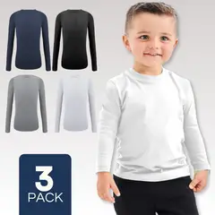 UTILISIMO - Pack 3 Camisetas Bambú Primera Capa Polera Niño Cuello Redondo Surtido