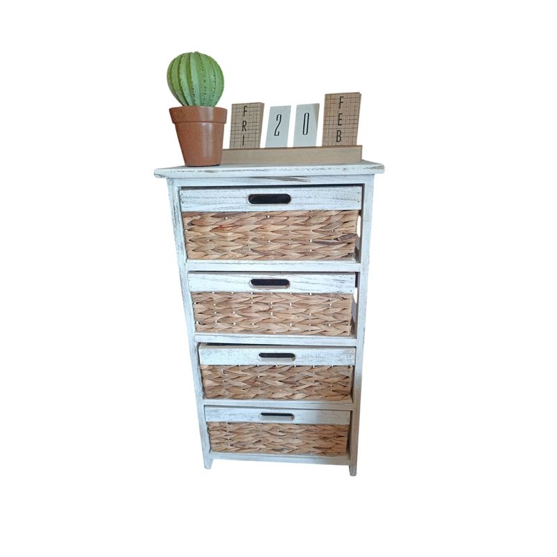 GENERICO - GABINETE CUATRO CAJONES BLANCO CON TEJIDO DE MAIZ NATURAL