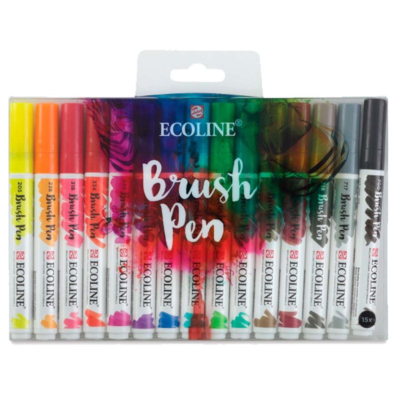 Royal Talens - Set Plumones Punta Pincel Ecoline (15 Colores)