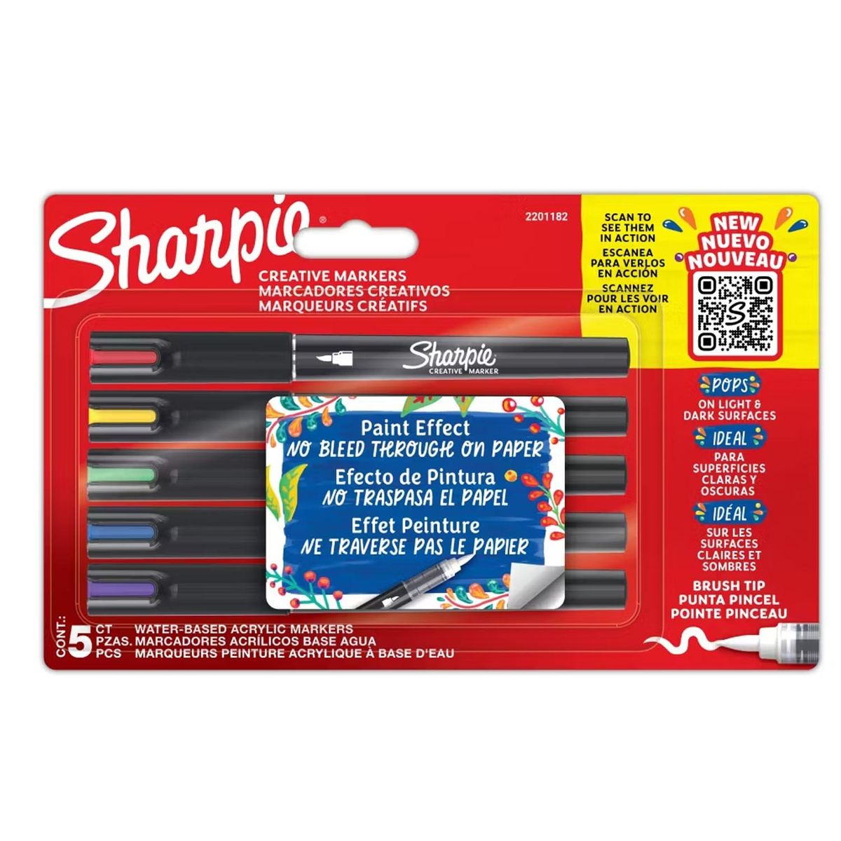 SHARPIE - Marcador Sharpie Acrílico Punta Pincel 5 colores