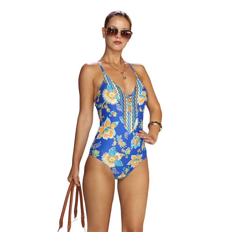 GLORIAHOON - Traje de baño Sexy Azul escote profundo Gloriahoon
