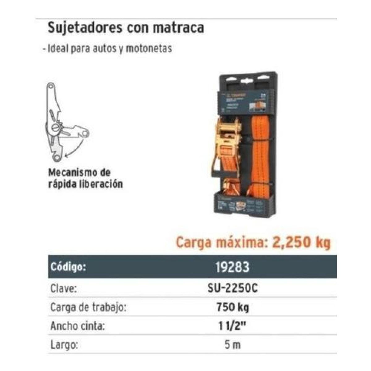 TRUPER - Eslinga Con Carraca Truper De 5 Mt X 112 Para 2250 Kg - Multicolor