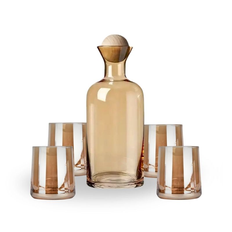 SANTU HOME & DECO - Jarra de Vidrio Decantador Lujoso 4 vasos Ambar