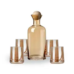 SANTU HOME & DECO - Jarra de Vidrio Decantador Lujoso 4 vasos Ambar
