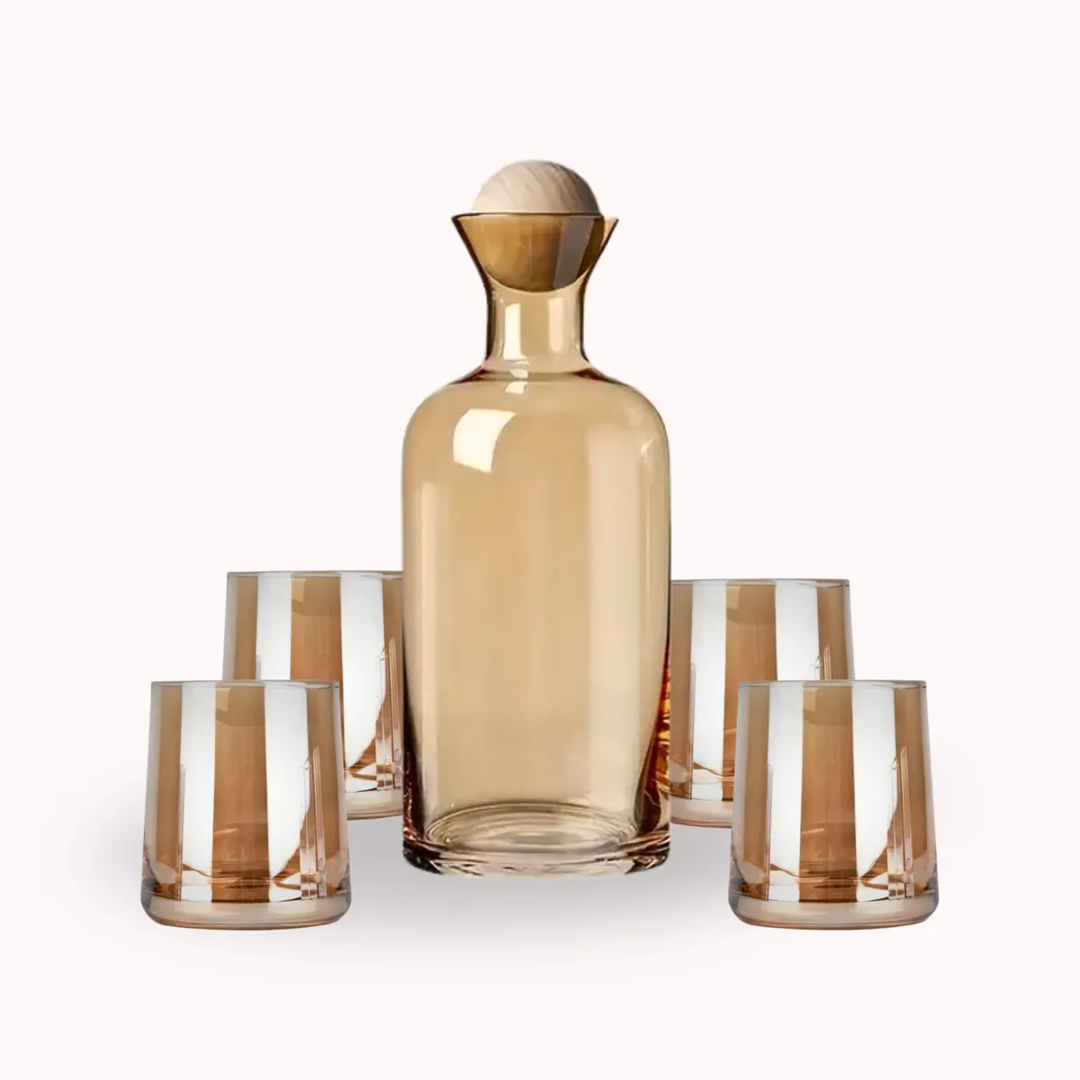 SANTU HOME & DECO - Set Vasos Con Jarra De Vidrio Decantador Lujoso Ambar 4 Uni