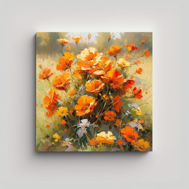 GENERICO - Pintura En Lienzo De Flores Amarillas Y Rojas En 90x90 Cm